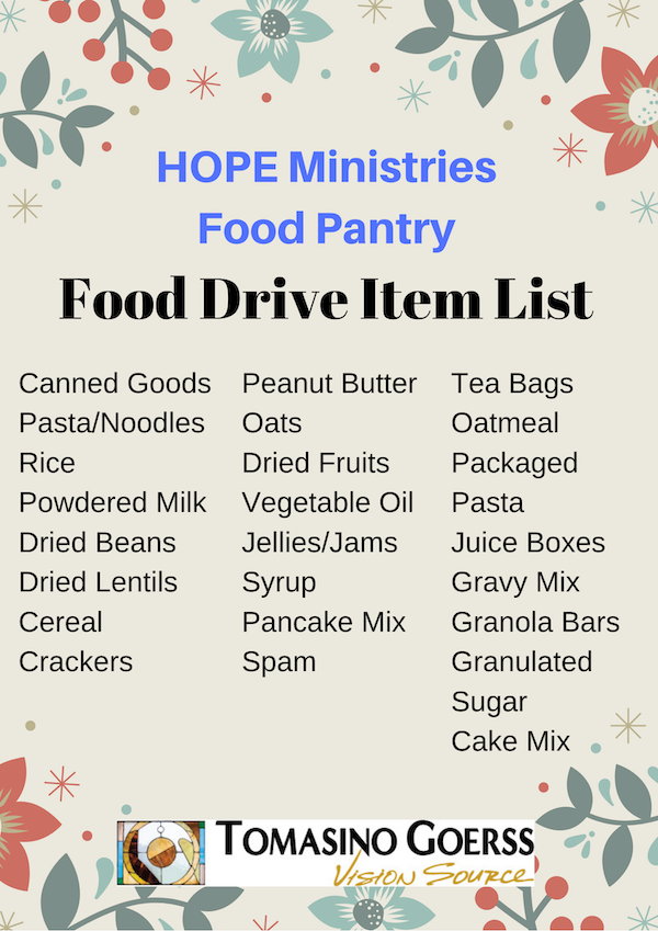 HOPE Ministries Food Drive Item list