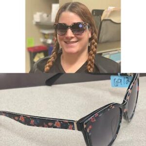 Image of Kate Spade Sunglasses on a person and then a close-up of the frames