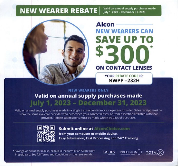New Wearer Rebate - Save up to $300 on contact lenses 